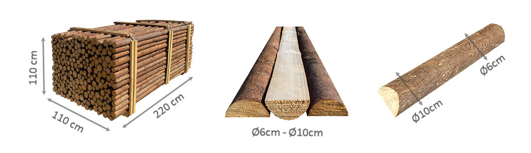HALVE RAFTER MED BARK L220*Ø6-10CM